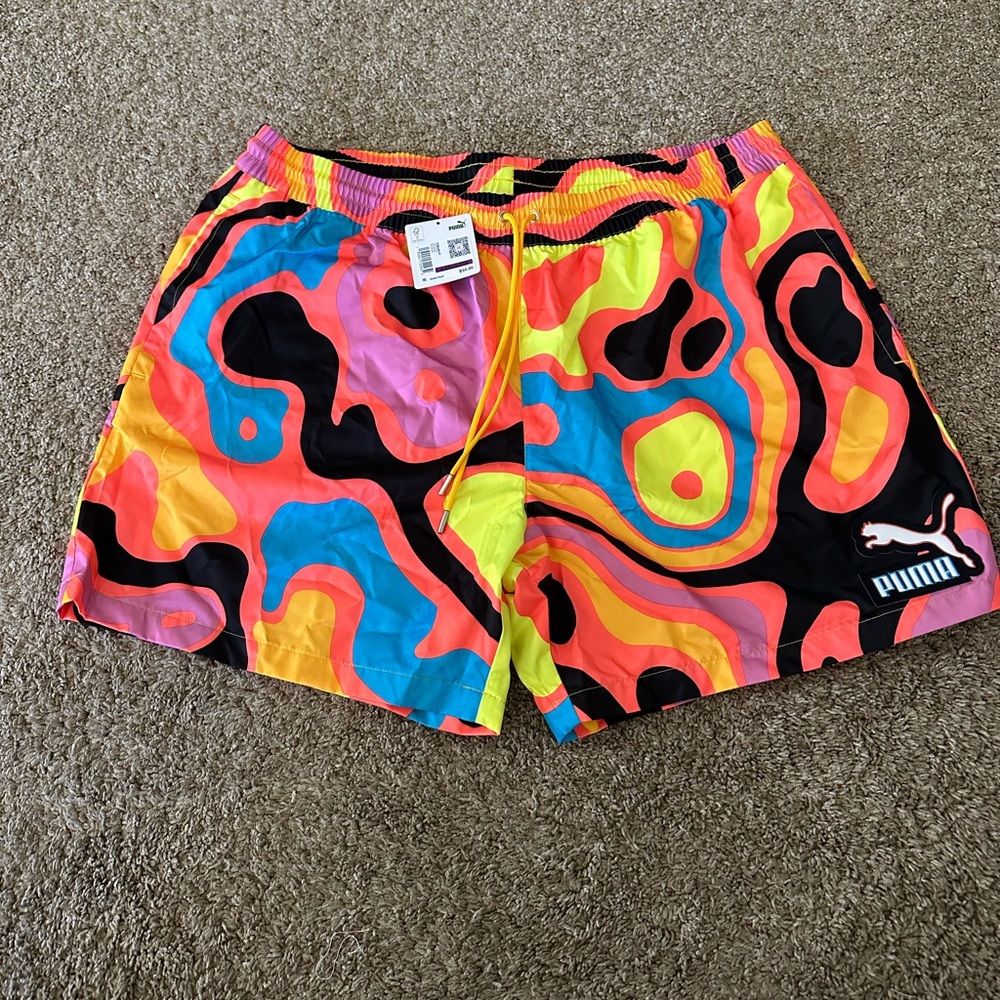 PUMA Lava Hot Coral 6 Inch Beach Board Swim Shorts 538408-01 Men's Size 2XL